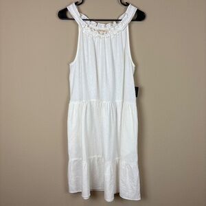 NWT 52seven Ivory Linen Blend Tiered Sleeveless Halter Neckline Midi Dress
